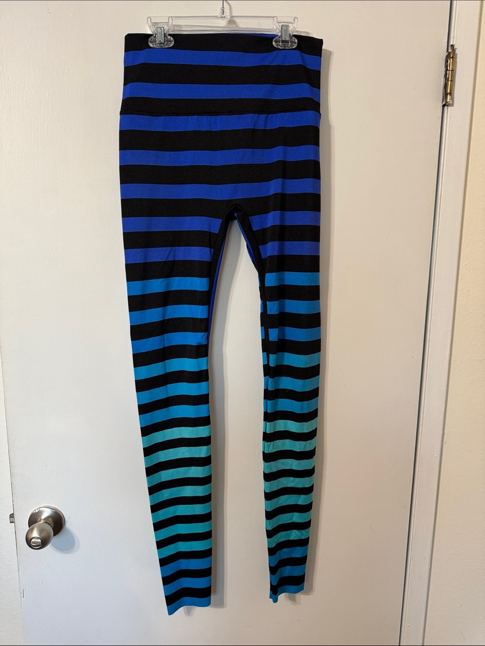 K-DEER Black, Blue & Teal Striped Leggings